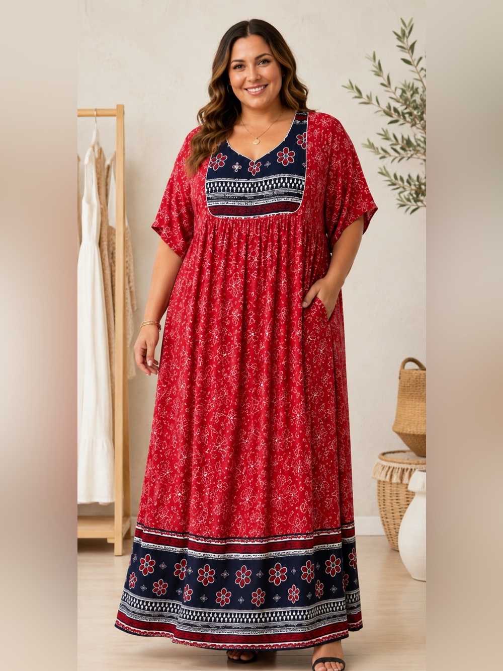 Comfort Choice Women's Plus Size Bib Front Lounger Maxi Dress Size 2X
